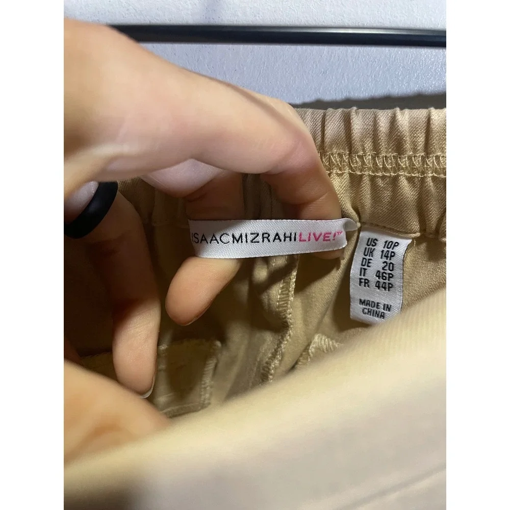 Isaac Mizrahi Live! Cropped Pants Women 10P Beige Pintuck Pull On Career Casual
